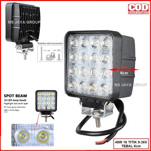 Lampu Tembak Super Terang LED Motor Mobil 48W 16 Titik Tebal 6cm DC 9 36V Jarak Up To 200 Meter OK
