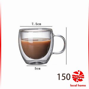แก้วกาแฟทนความร้อนสองชั้น ถ้วยใส ถ้วยเครื่องดื่มน้ำร้อน น้ำเย็น ถ้วยน้ำชา glass