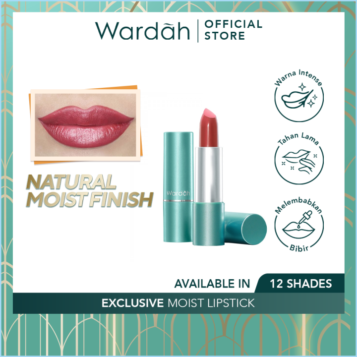 Wardah Exclusive Moist Lipstick - Warna Intense dengan Natural Moist dan Glossy Finish - Dilengkapi Vitamin E yang Melembabkan Bibir - Tekstur Halus