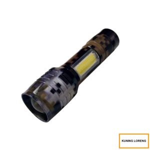 SENTER TANGAN MINI CAS MOTIF LORENG DENGAN BOX UNTUK RONDA CAMPING FLASHLIGHT TORCH BISA ZOOM