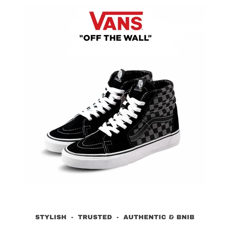 Vans Sk8 Hi Checkerboard Black Pewter Sepatu Canvas Casual Pria