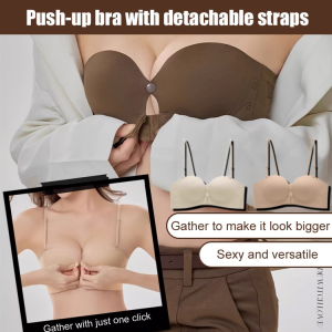 Front Buckle Strapless Bralette Removable Shoulder Straps Small Chest Push Up Non-slip Backless Back-Beautifying Bra