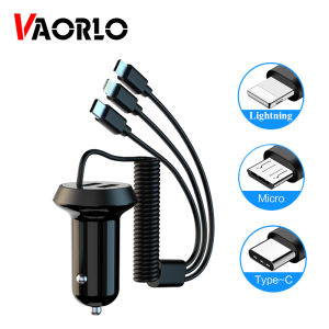 VAORLO 3 In 1 18W Car Charger Dual USB Type C Lightning Micro USB สายชาร์จ Universal 12V 24V Fast Charger Adapter ใช้งานร่วมกับ iPhone Huawei Xiaomi Samsung Infinix โทรศัพท์