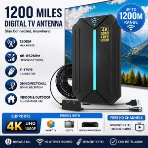 Amplified HD Digital Indoor TV Antenna Long Range 4K/1080p VHF/UHF Quick Response Support for All TVs