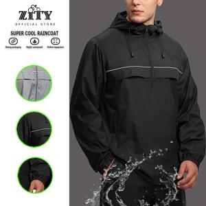 ZITY Raincoat Waterproof and Breathable Reflective Hooded Thick Jacket and Rain Pants Rainwear Jacket Split Set For Hiking Travel For Motorcycle Rider For Women For Men