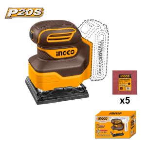 INGCO เครื่องขัดกะดาษทรายไร้สาย 20V SUPER INGCO รุ่น CSHSLI2014  ( (เครื่องเปล่า)  และชุดแบตเตอร์รี่และที่ชาร์จ แถมฟรี กระดาษทราบ 5 ใบ