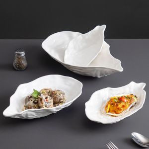 ZYJC Oyster Shell Shape Sashimi Plate Creative Ceramic Storage Dish Tableware Multi-Function Salad Plate Restaurant