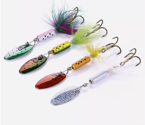 ZEEMIN MrLurion 3.5g 4pieces Hard metal fishing Spinner lure baits  fishing trout spoon baits with treble feather hook