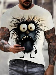 Funny Mens 3D Graphic Print T-Shirt Unique Cartoon Monster Print Summer Fashion Tee Casual Round Neck Plus Size Mens T-Shirts