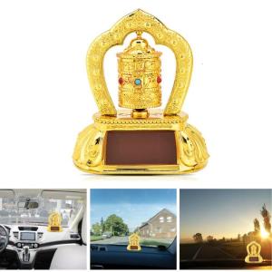 Solar Powered Prayer Wheel Spinner Car Decoration Automotive Interior Hanging Ornament for Home Office Buddhist Blessing