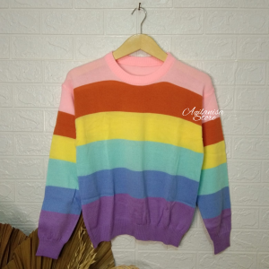 Azalea Lolipop Rainbow Knit / Sweater Garis /Jalur  Wanita Korea / Fashion by aqilanisa store