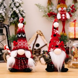 GONOVO STUDIO Non-woven Christmas Crutch Doll Knitted European Dwarf Doll Ornaments Cute Crutch Faceless Elf Doll Christmas