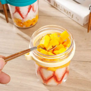 350ml Reusable Overnight Oats Jars With Spoon Airtight Oatmeal Cup Container With Measurement Marks Glasses