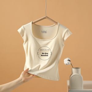 ZISU White Modal Slim Fit Short Sleeve T-Shirt Womens With Chest Pad Summer New Style Airplane Sleeve Shoulder U-neck Base Shirt Top