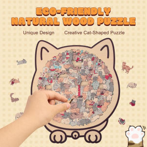 Wooden Cat Puzzle Jigsaw Animal Shape Macaron Morandi Colors Decorative Tabletop Relaxing Gift Family Play