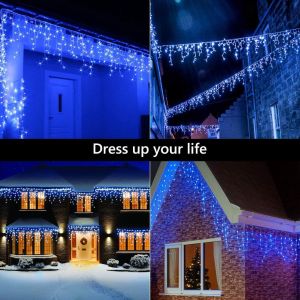 Abenkle Icicle Light 200LED Fairy String Lights Eaves Decor with 16Drops for Christmas Outdoor Curtain Wedding Party Hallowee Stair Decoration