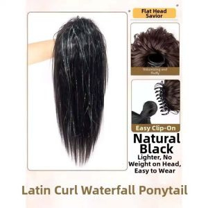 OMQAIO Half Tie Latin Curl Waterfall Ponytail Synthetic Layered Long Straight High Ponytail Hair Accessories Fake Pony Tail Hair Piece for Women