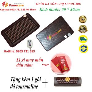 Thảm/Nệm đá nhiệt nóng Fanocare KT 50*80cm đá lục giác mắt ngọc khắc chữ (thảm lửng) (Tặng kèm 1 gối đá tourmaline)