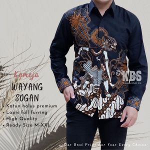 KEMEJA PRIA BATIK LENGAN PANJANG MOTIF WAYANG SOGAN LAPIS FURING BAHAN KATUN HALUS SRAGENAN HQ SM