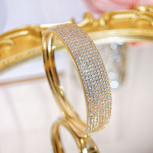 SEQUITO High Grade Bridal Wedding Big Bangle Yellow Gold Plated Full Micro Pave Tiny AAAAA Cubic Zirconia Luxury Wrist Jewlery B340