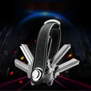 Smart Key Organizer Keychain Real Leather Pocket Key Chain Stainless Steel Compact Key Holder Secure Locking Mechanism