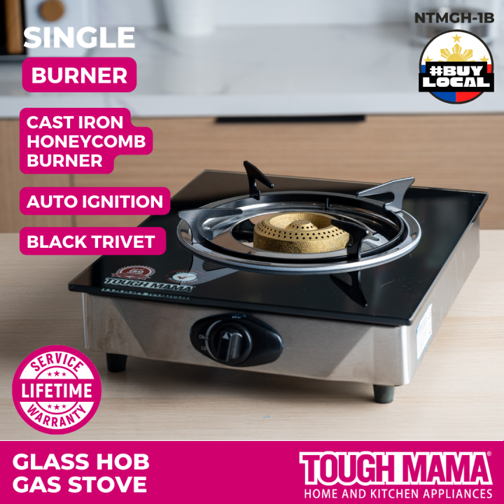 Tough Mama Black Glass Hob Single Burner Gas Stove Auto Ignition