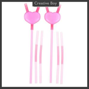[Creative] Love Heart Double Straw Unique Flexible Drinking Tube Straws Bar Accessories