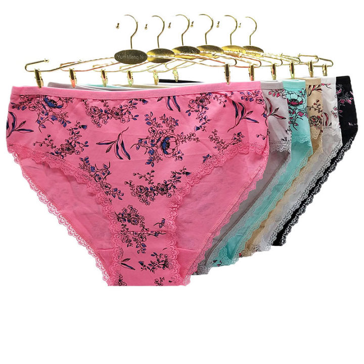 LOT Nice 5 Women Bikini Panties Brief Floral Cotton Underwear Size