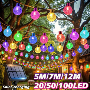 👍Malaysian Delivery👍Solar Crystal Ball Fairy Lights 20/50/100LED 5M 7M 12M 8 Modes Waterproof Outdoor Garden Camping