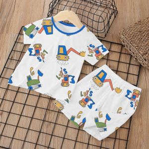 [Vải Thun ] Đồ bộ Bé Trai Bé Gái dễ thương Bộ cộc tay cho bé mặc nhà Bộ quần áo trẻ em mùa hè 4-18kg