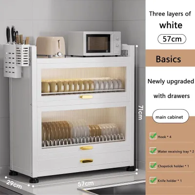 Kitchen Countertop Dish Cabinet Rack Organizer With Drawers Countertop Pantry with Sink Strainer Dish Rack With Drainer