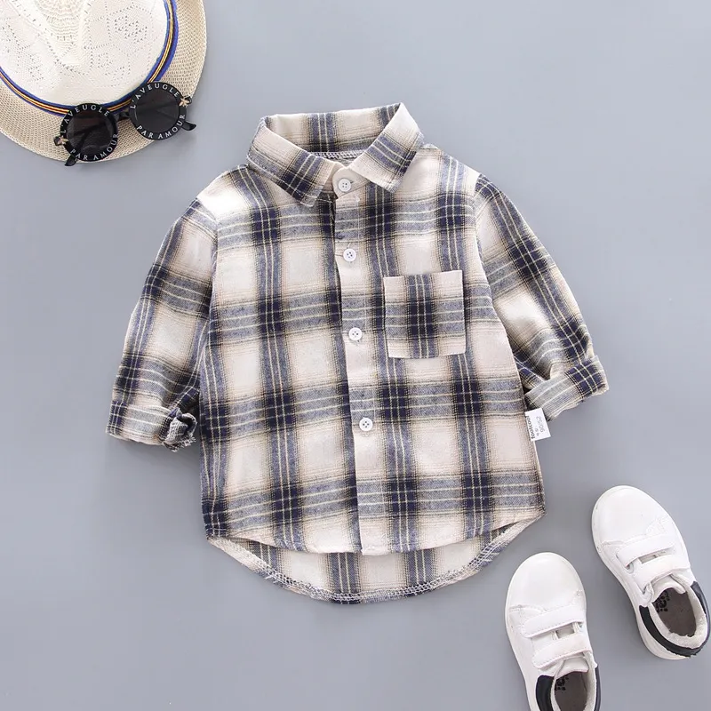 IENENS Kids Baby Cotton Clothing Boys Tops Shirts Casual Clothes Check  Blouse Long Sleeves Shirt Infant Toddler Tee Boy Top T-shirt