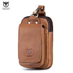 BULLCAPTAIN leather belt bag mens outdoor sports double-layer storage 6.7 inch mobile phone belt bag