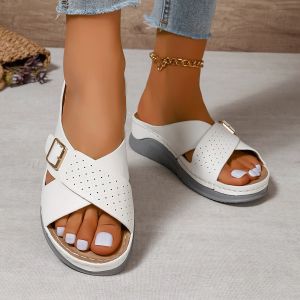 [Free Shipping] Plus-Size WomenS Wedge Sandals Summer 2025 Collection Thick-Soled Criss-Cross Strap Design Open-Toe Casual Beach Roman-Style Sandals