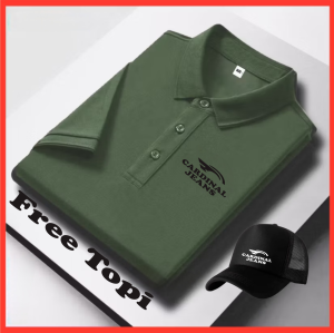 ( Free Topi ) Polo Cardinal Jens Logo Hitam Lengan Pendek Kerah Kancing Baju Pria Dan Kaos Atasan Casual Lelaki Wanita Terbaru Jahitan Rapi Dan Bahan
