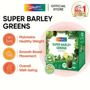 [Exp: Nov 2026] Holistic Way Essentials Super Barley Greens [Aojiru Fiber Beverage] for Healthy Digestion & Weight Management — Halal | Vegan (30 Powder Sachets Per Box)