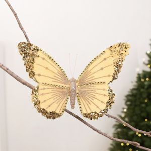 OOG Glitter Velvet Christmas Butterfly Ornament Clip-On Flocked Christmas Tree Butterfly Decor Scene Decoration Fabric Art Butterfly Tree Pendant Xmas Tree Decor