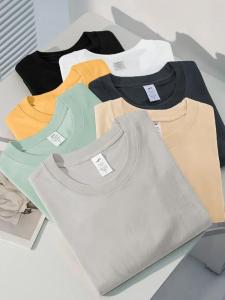 100% cotton heavy t-shirt summer solid color 230 g mens white casual all-match round neck fall shoulder short sleeve