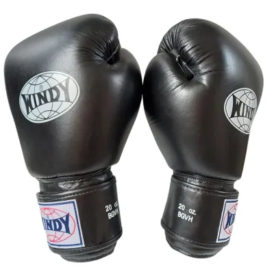 Windy Boxing Gloves BGVH (810121416161820 oz.) ฺBlack Genuine Leather Sparring MuayThai MMA K1นวมซ้อมมวย วินดี้สปอร์ต ทำจากหนังแท้ สีดำ