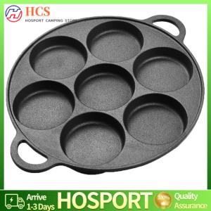 【HCS】7 Hole Frying Pot Cast Iron Non-Stick Kitchen Cooking Ham Pan Egg Frying Pan Stuffed Pancake Pan for Gas Stove Induction