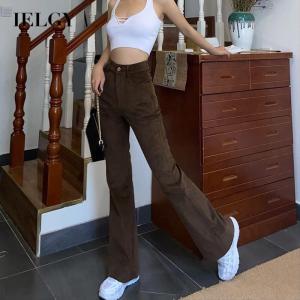 IELGY womens retro loose brown high waist slim jeans