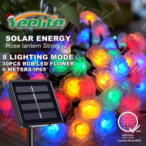 YEELITE 30 LED Solar Rose String Lights Christmas String Lights 8 Lighting Modes Valentines Day Garden Party Decoration
