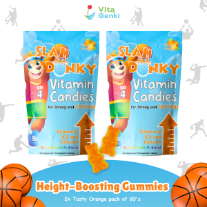 VitaGenki Slam Dunky 120 Vitamin Candy Gummies (2-Pack) | Height Supplement | Natural Growth Blend with Vitamin D K3 & Calcium