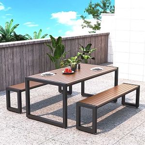 Outdoor WPC Table Chair Set Anti-Corrosion Patio Garden Balcony Leisure Dining Set for Cafe Park