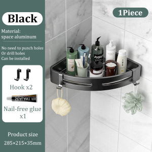 MANUYAMA Bathroom Shelf Space Aluminum Punch-free Bathroom Triangle Storage Rack Self-draining Corner Storage Rack with Hook