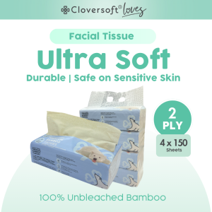 ❤️Cloversoft Official Unbleached Bamboo Facial Tissue 2 Ply | 3 Ply [Bundle of 4 packs]