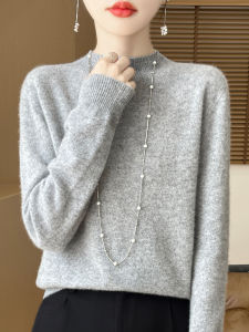 Fashion 100% Wool Sweater Womens Mock-Neck Knitwear Cashmere Pullovers Autumn Winter Long Sleeve Jumpers Clothing Tops