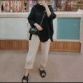 PROMO ATASAN WANITA LENGAN PANJANG KEMEJA LINEN OVERSIZE KOREAN PREMIUM LD 120 DAN LD 130. 