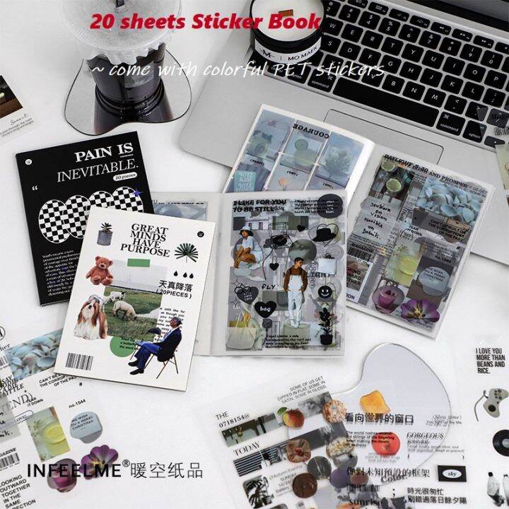 20 Sheets Ins Muji Style PET Sticker Book Colorful Sticker Album ...