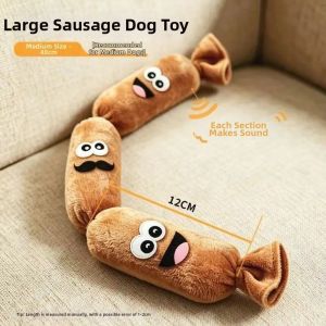 PLLEWY Press-to-Squeak Dog Sausage Plush Chew Toy with BB Sound Simulated Pet Boredom Relief Toy Creativity Chew-Resistant Dog Squeaky Toy